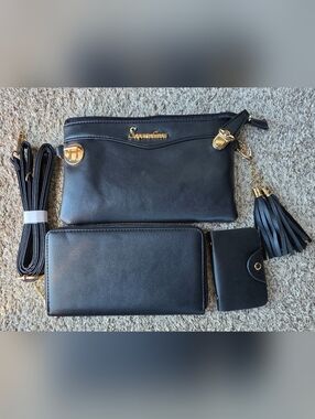 Black Leather Wristlet Clutch, Wallet, Card Holder, Straps To Convert To Purse